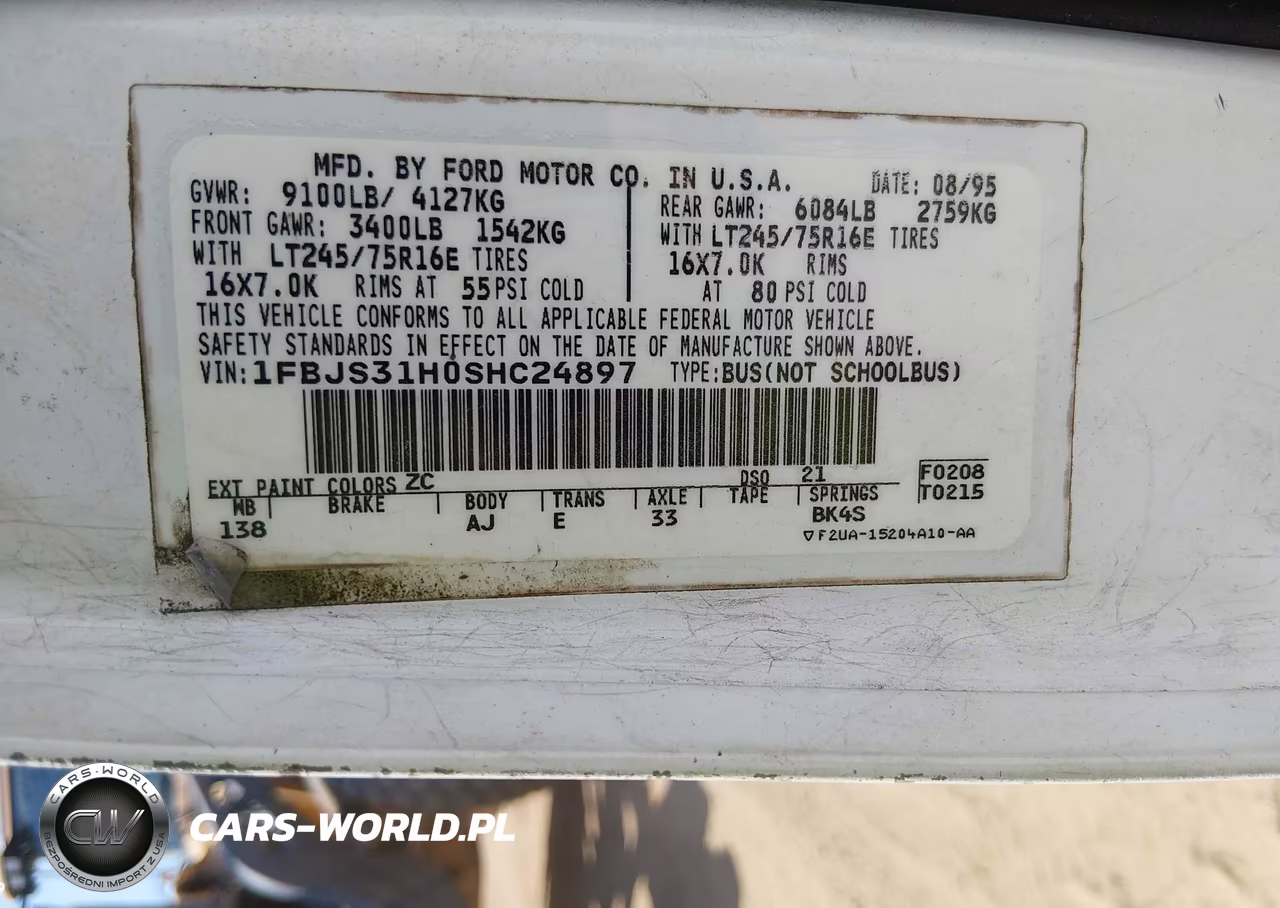 1995 Ford Econoline E350 Super Duty VIN:1FBJS31H0SHC24897 - 9