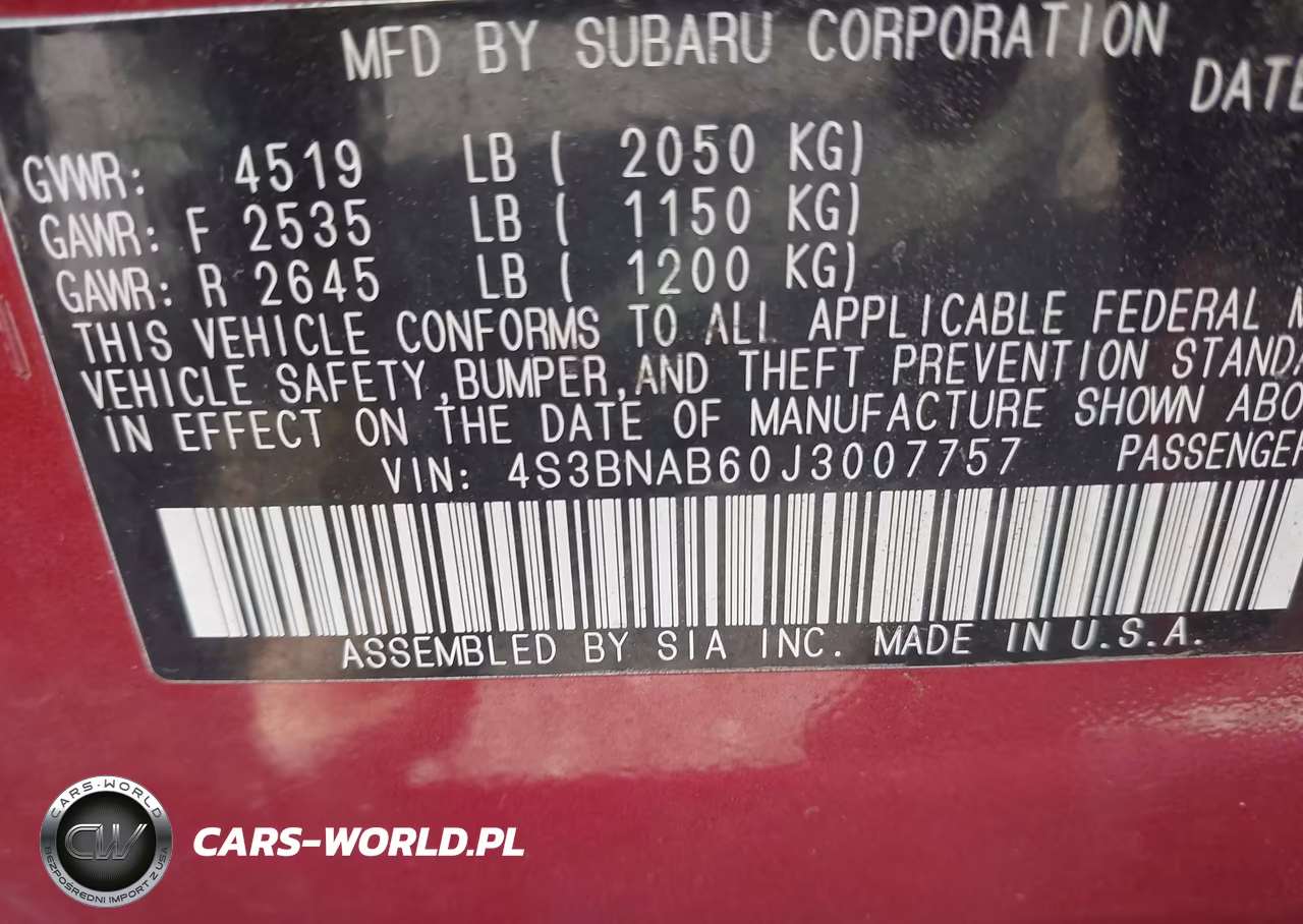 2018 Subaru Legacy 2.5I VIN:4S3BNAB60J3007757 - 9