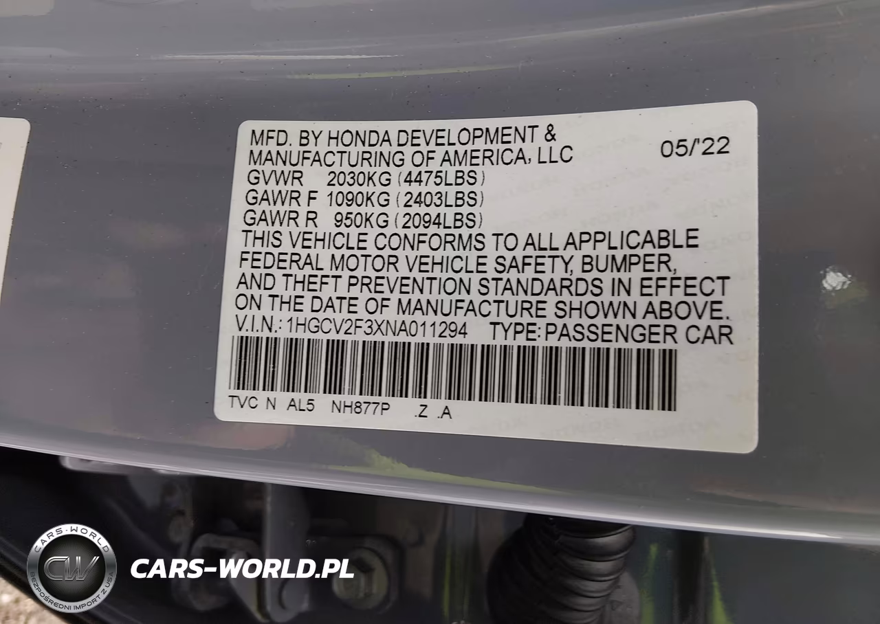 2022 Honda Accord Sport 2.0T VIN:1HGCV2F3XNA011294 - 9