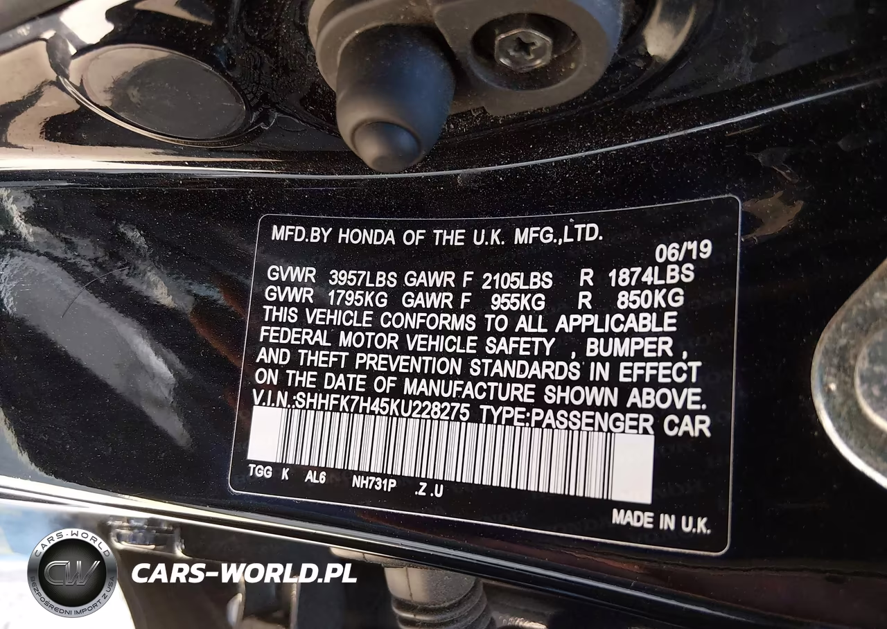 2019 Honda Civic Sport VIN:SHHFK7H45KU228275 - 9