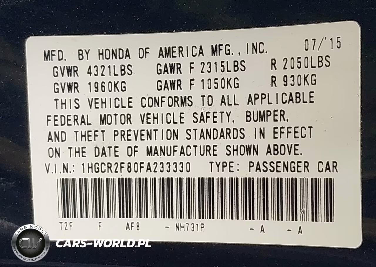 2015 Honda Accord Ex-L VIN:1HGCR2F80FA233330 - 9