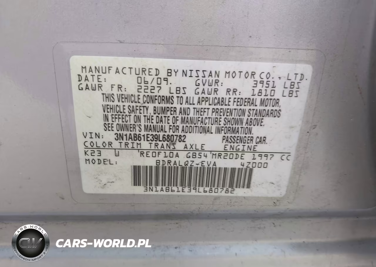 2009 Nissan Sentra 2.0 VIN:3N1AB61E39L680782 - 9