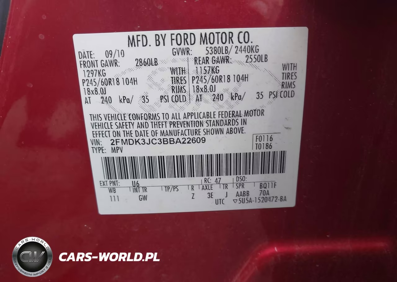 2011 Ford Edge Sel VIN:2FMDK3JC3BBA22609 - 9