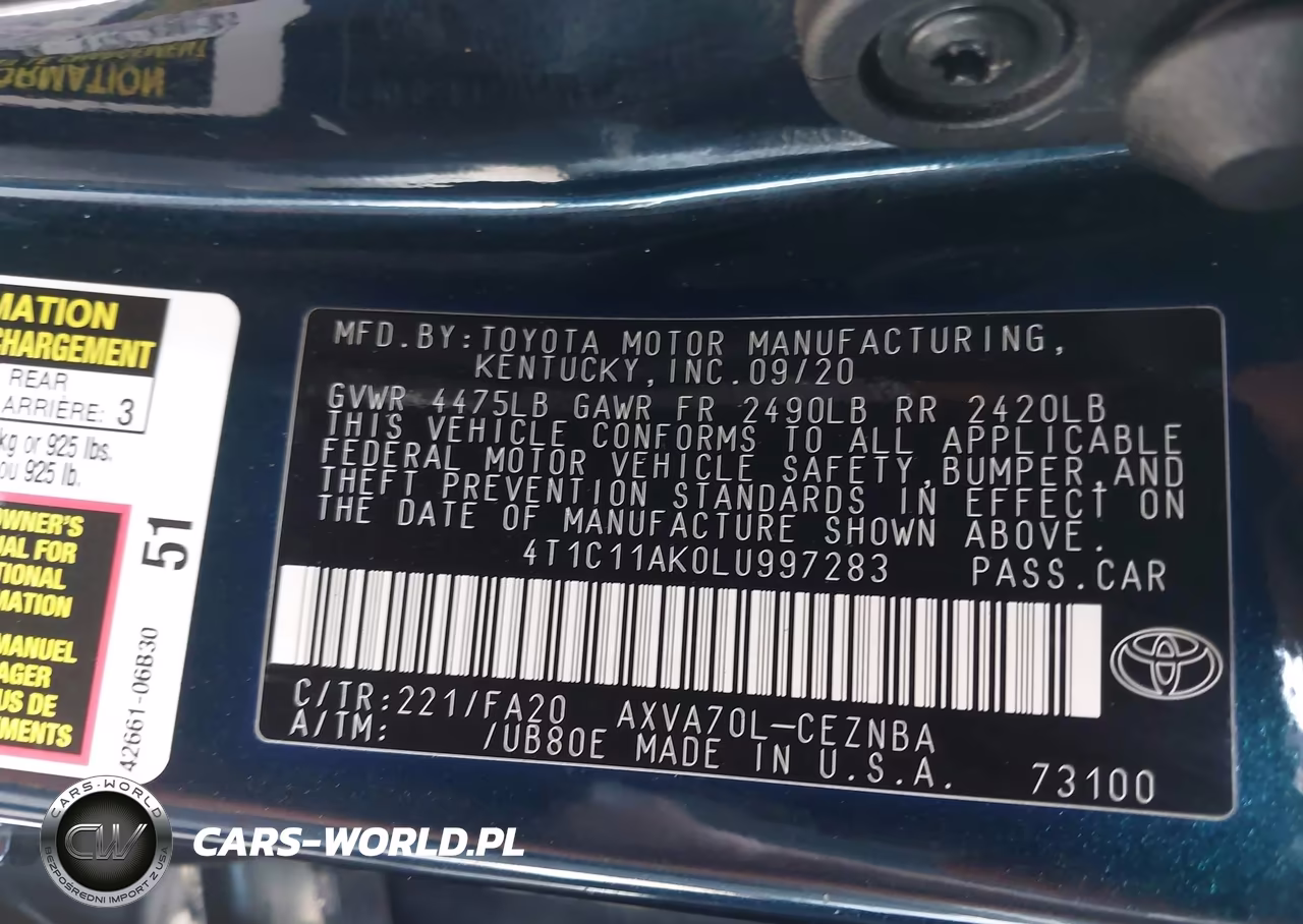 2020 Toyota Camry Le VIN:4T1C11AK0LU997283 - 9