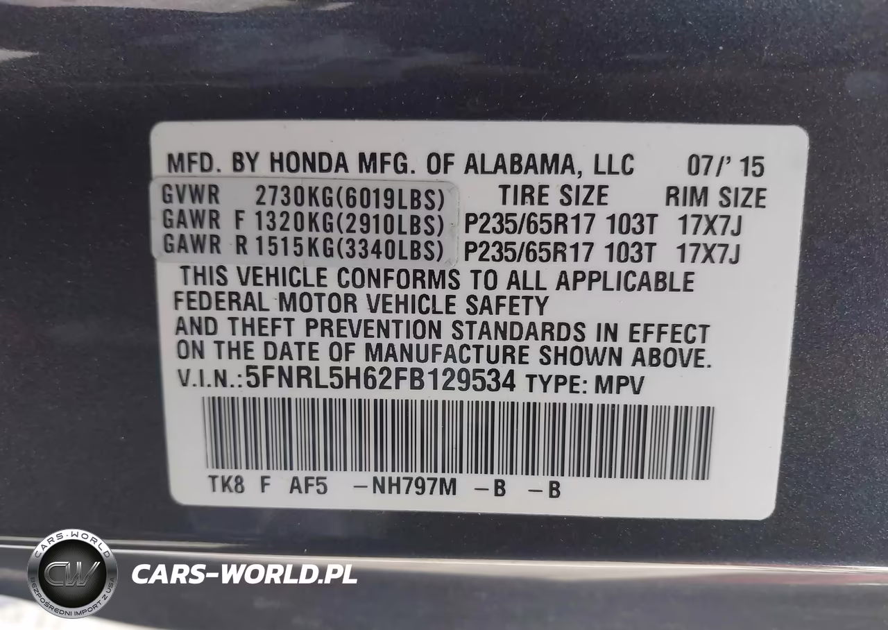2015 Honda Odyssey Ex-L VIN:5FNRL5H62FB129534 - 9