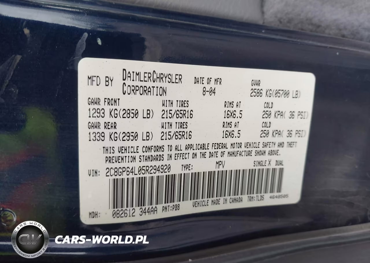 2005 Chrysler Town & Country Limited VIN:2C8GP64L05R294920 - 9