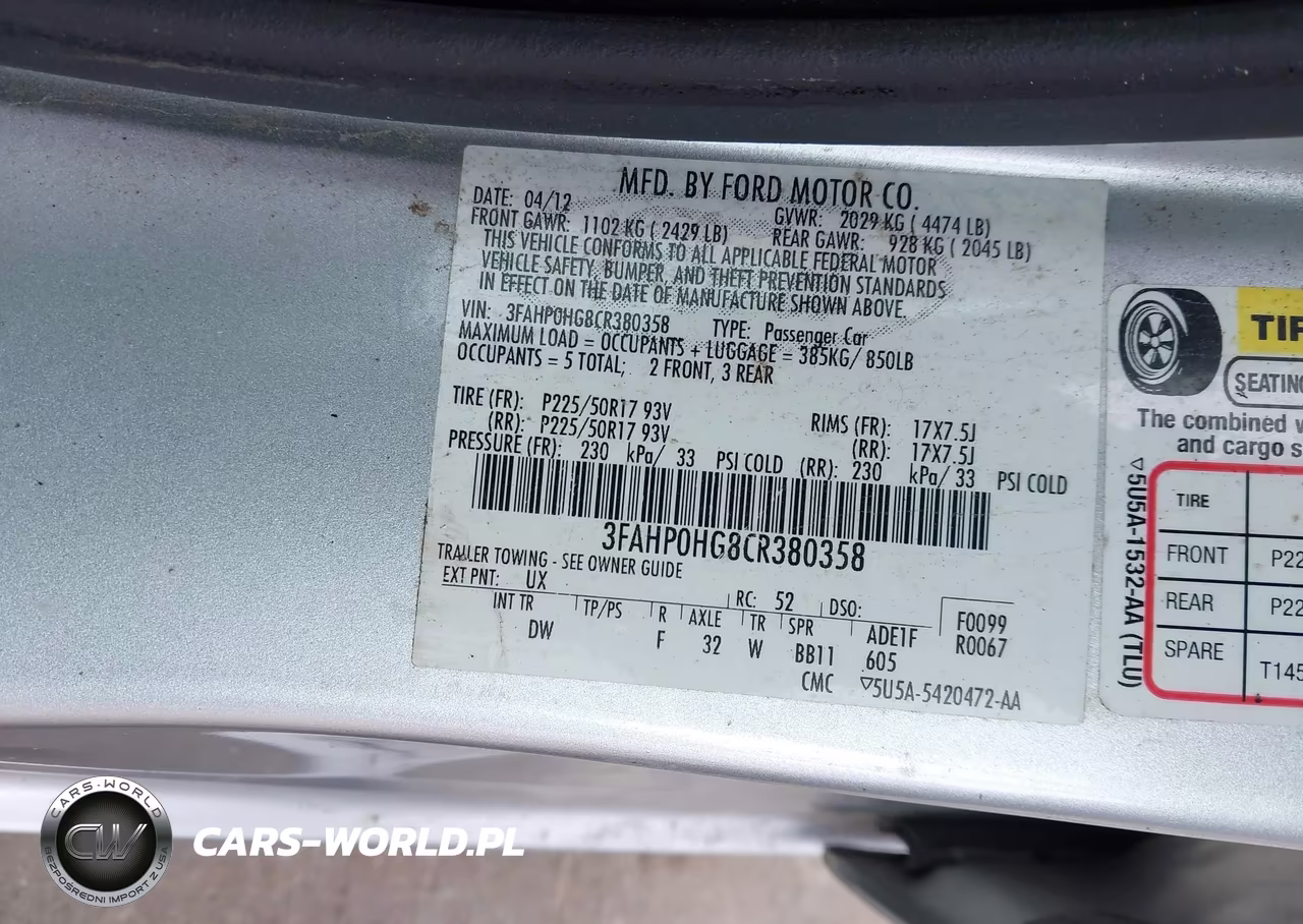 2012 Ford Fusion Se VIN:3FAHP0HG8CR380358 - 9