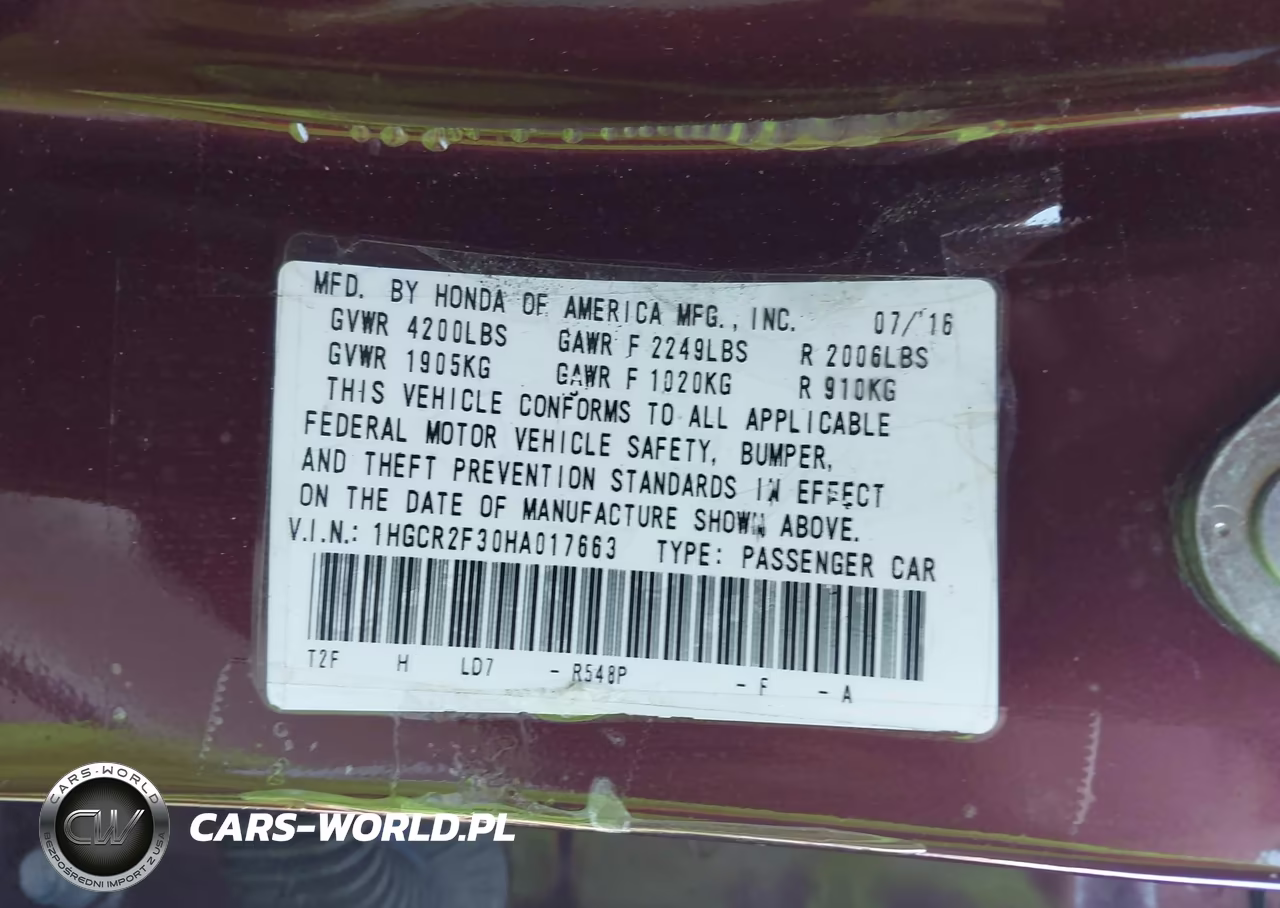 2017 Honda Accord Lx VIN:1HGCR2F30HA017663 - 9