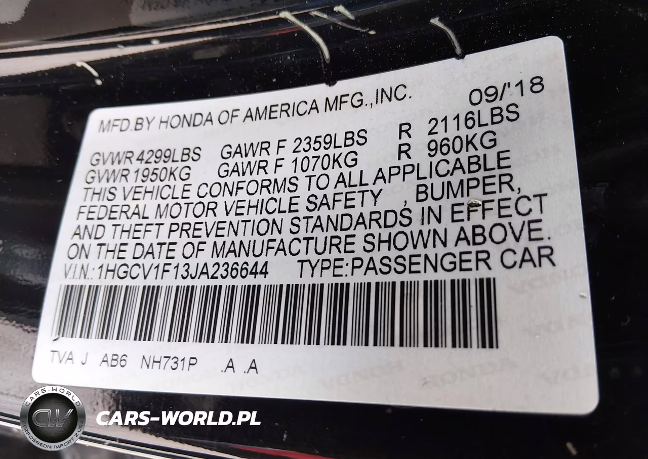 2018 Honda Accord Lx VIN:1HGCV1F13JA236644 - 9
