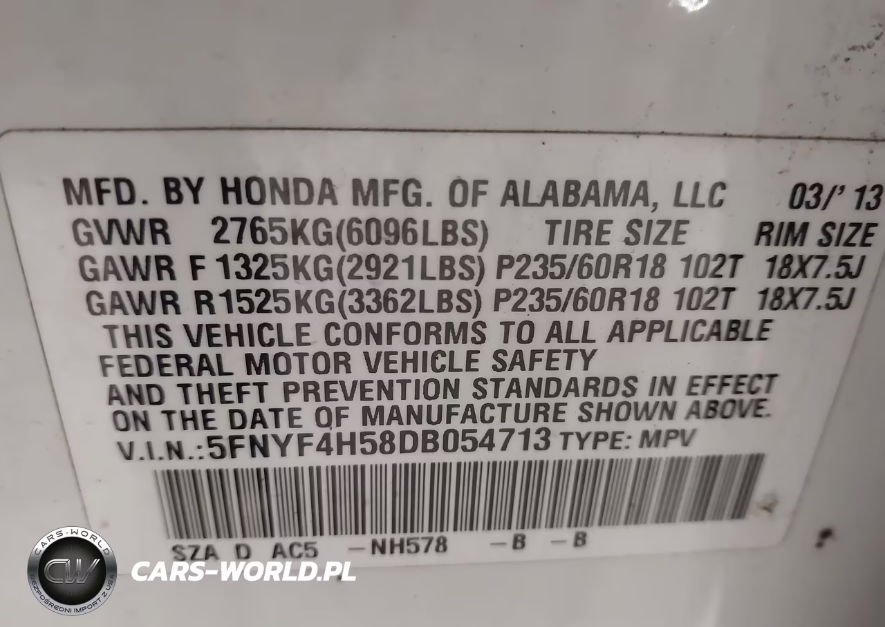 2013 Honda Pilot Ex-L VIN:5FNYF4H58DB054713 - 9