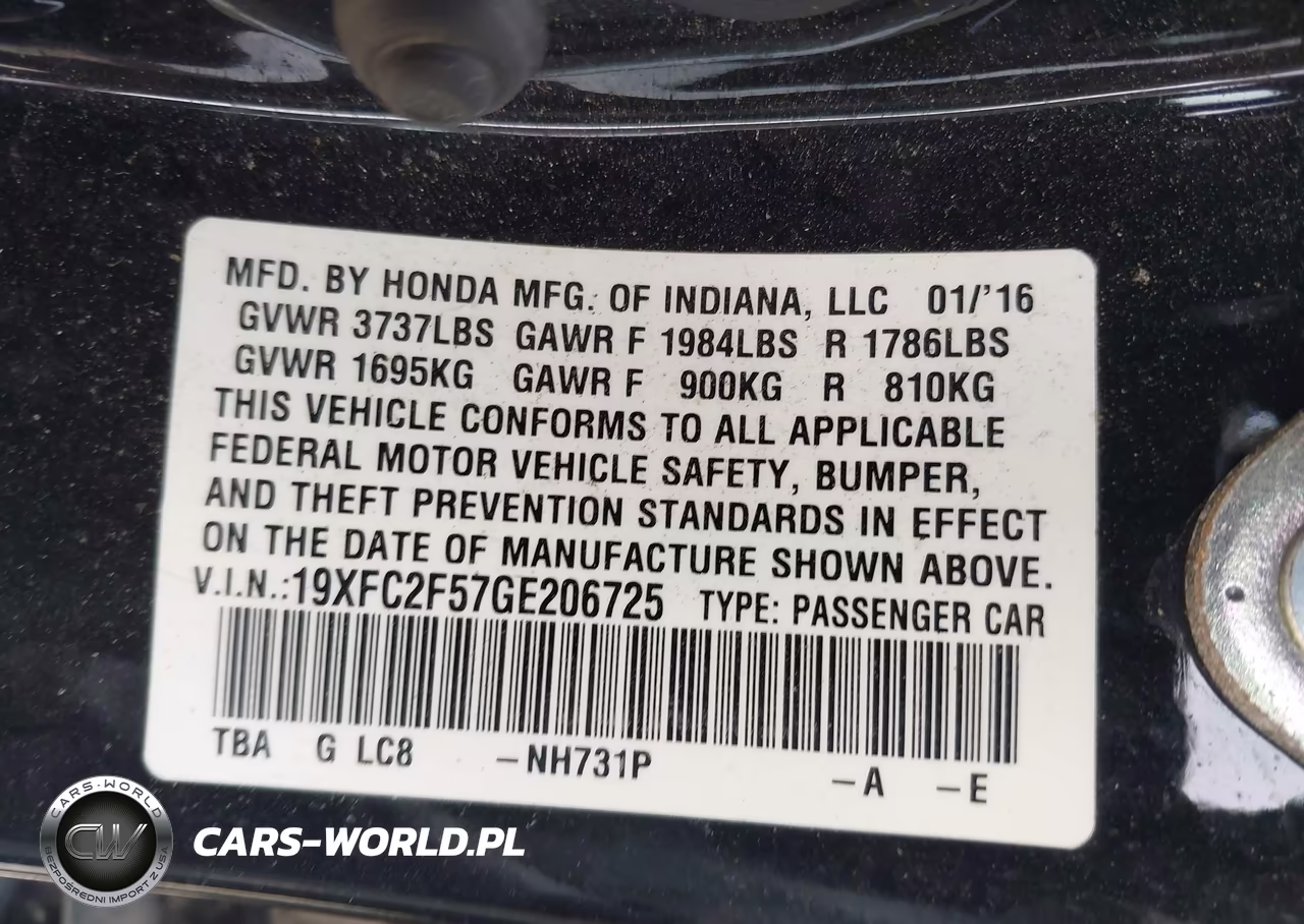 2016 Honda Civic Lx VIN:19XFC2F57GE206725 - 9