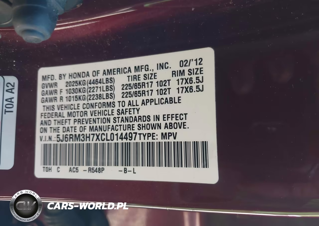 2012 Honda Cr-V Ex-L VIN:5J6RM3H7XCL014497 - 9