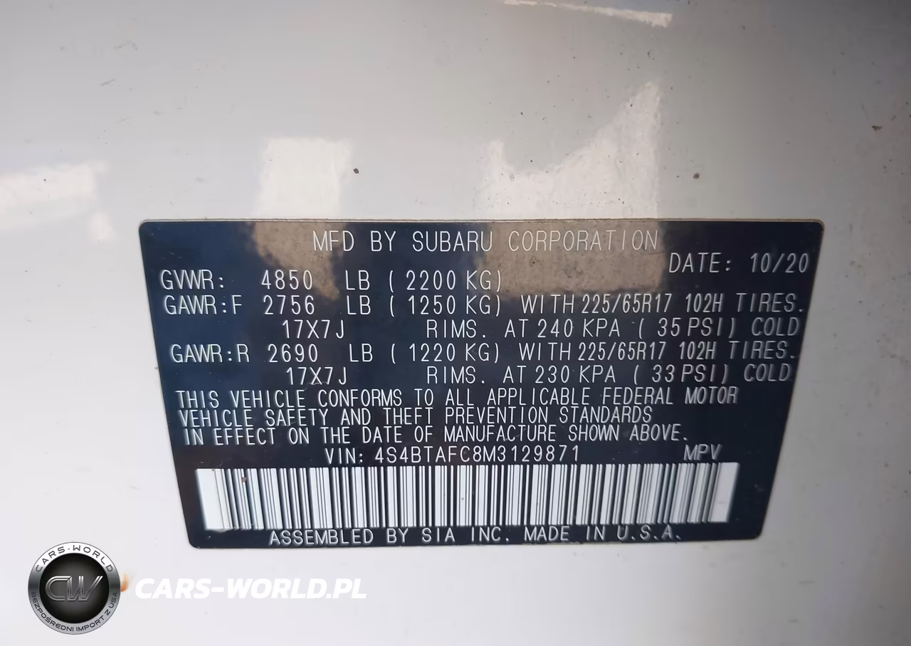 2021 Subaru Outback Premium VIN:4S4BTAFC8M3129871 - 9
