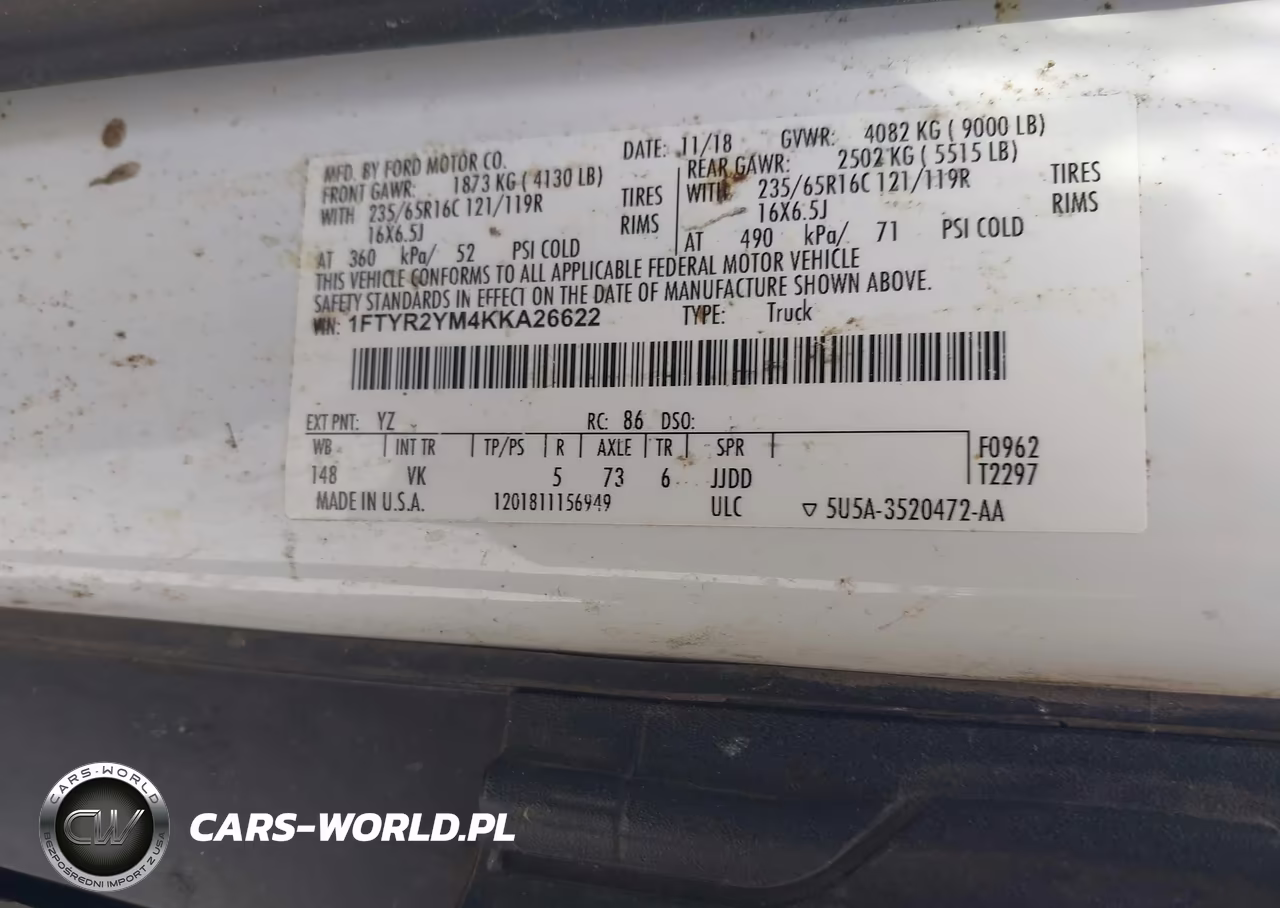 2019 Ford Transit-250 VIN:1FTYR2YM4KKA26622 - 9