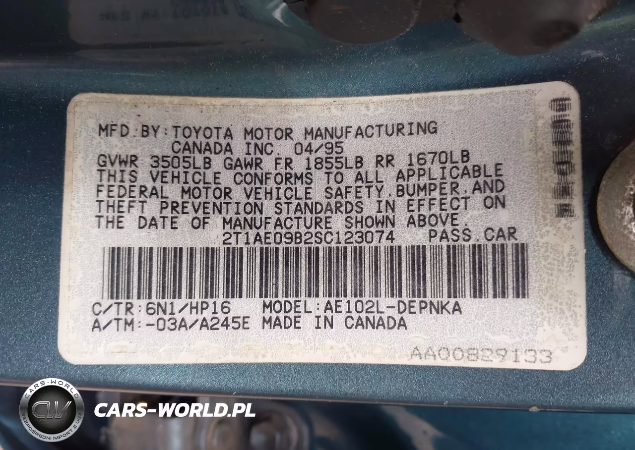 1995 Toyota Corolla Le-Dx VIN:2T1AE09B2SC123074 - 9