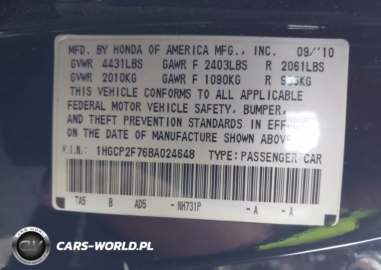 2011 Honda Accord 2.4 Ex VIN:1HGCP2F76BA024648 - 9
