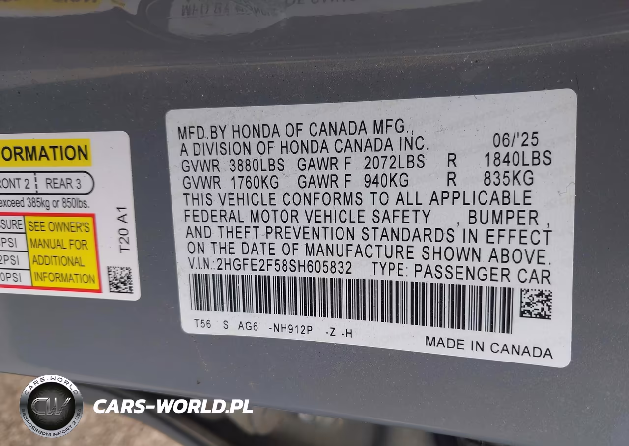 2025 Honda Civic Sport VIN:2HGFE2F58SH605832 - 9