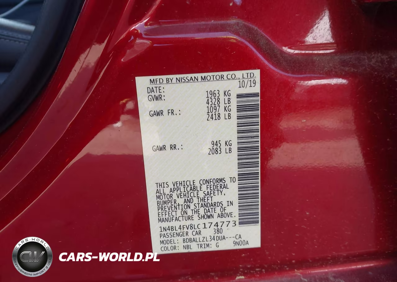 2020 Nissan Altima Platinum Fwd VIN:1N4BL4FV8LC174773 - 9