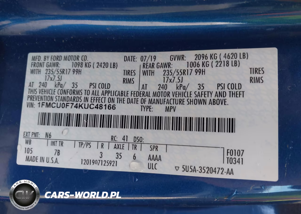 2019 Ford Escape S VIN:1FMCU0F74KUC48166 - 9