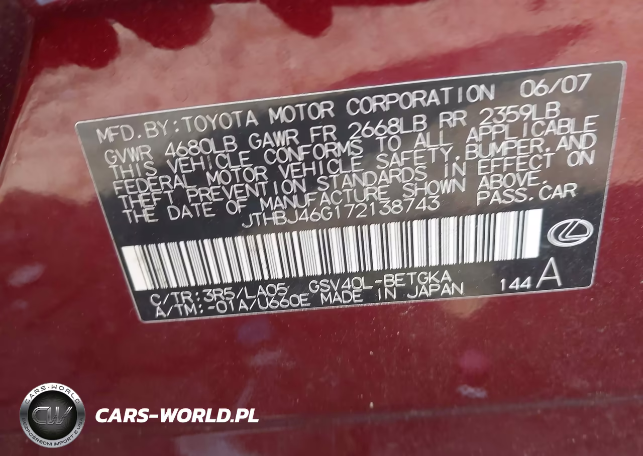 2007 Lexus Es 350 VIN:JTHBJ46G172138743 - 9