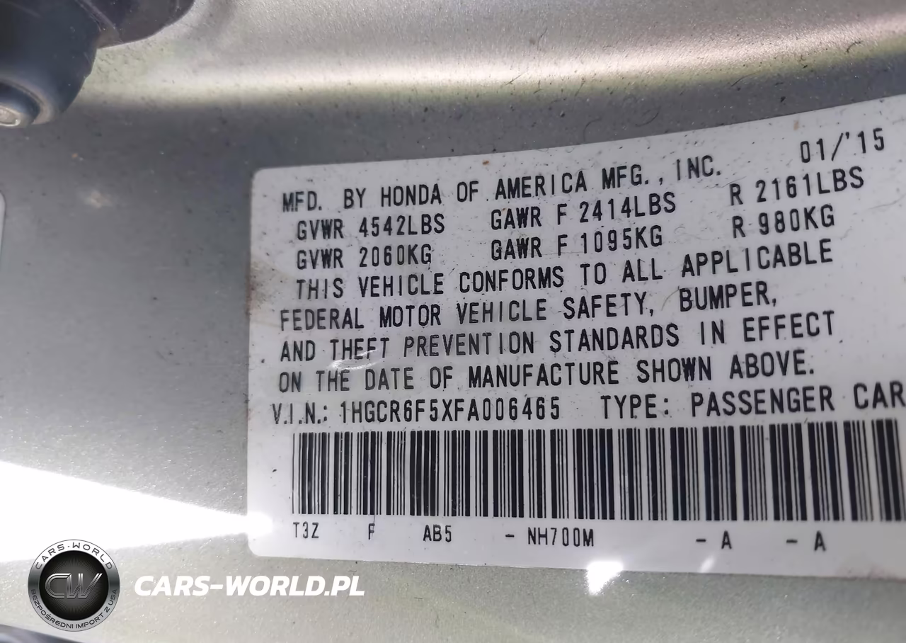 2015 Honda Accord Hybrid Ex-L VIN:1HGCR6F5XFA006465 - 9