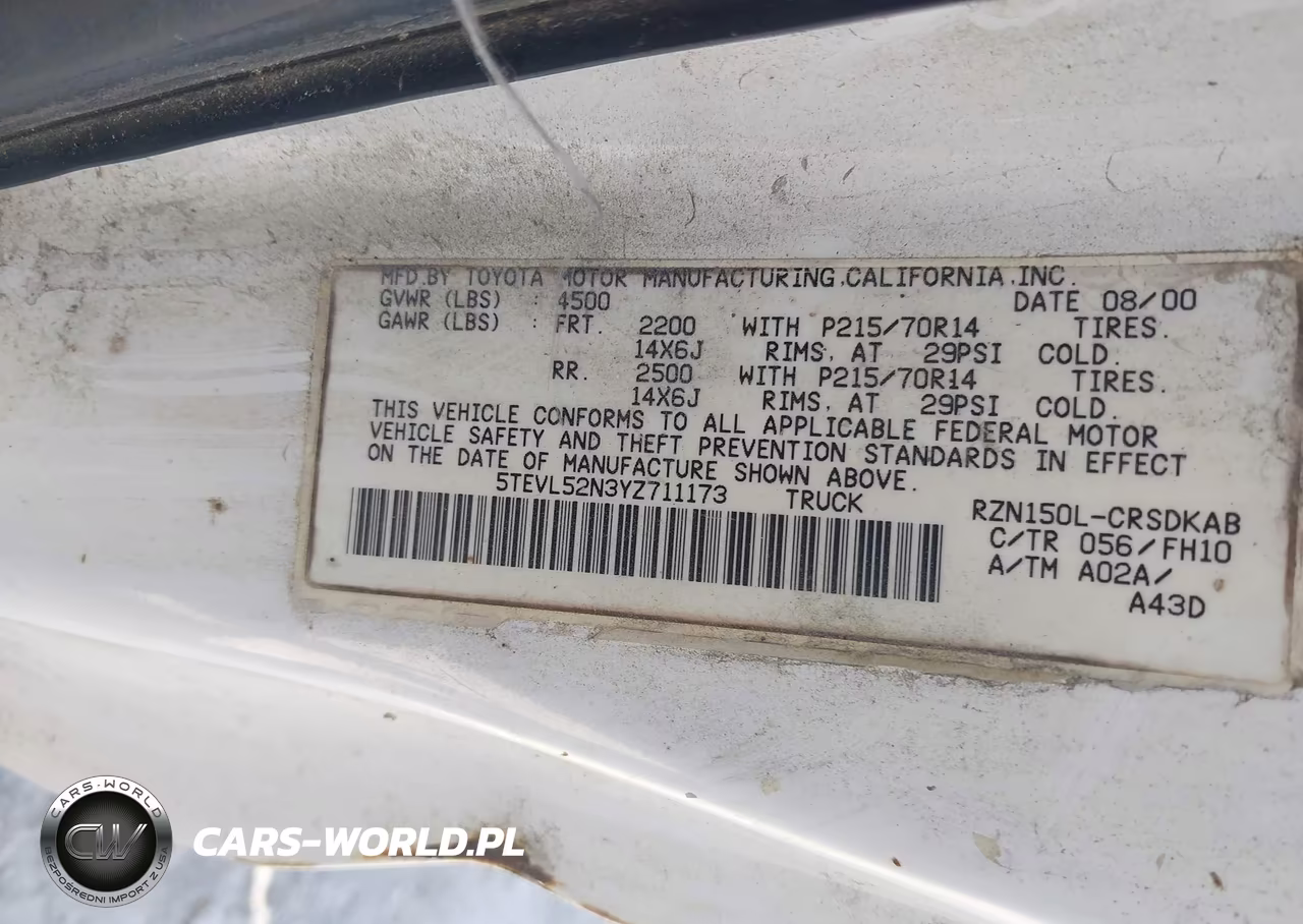 2000 Toyota Tacoma VIN:5TEVL52N3YZ711173 - 9