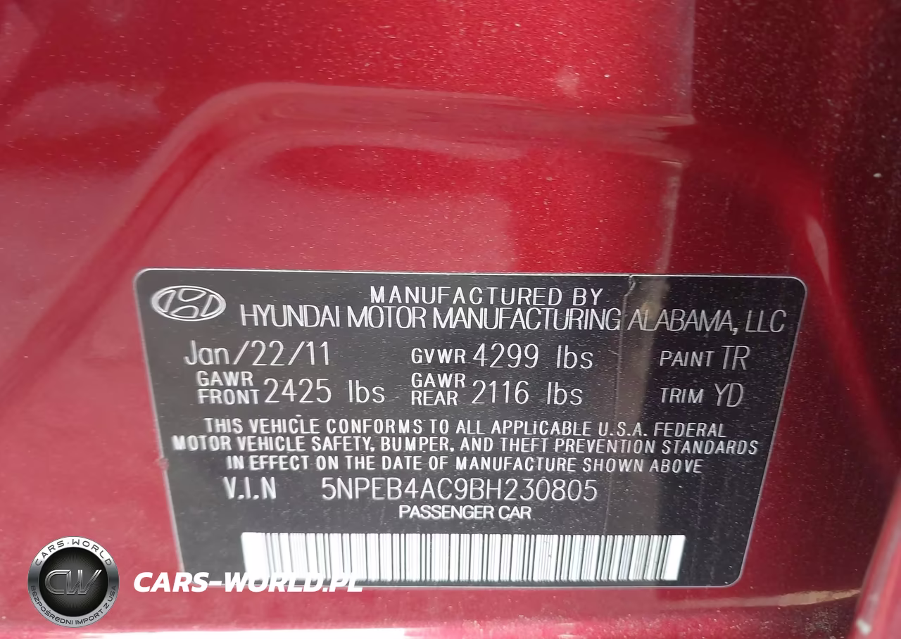 2011 Hyundai Sonata Gls VIN:5NPEB4AC9BH230805 - 9