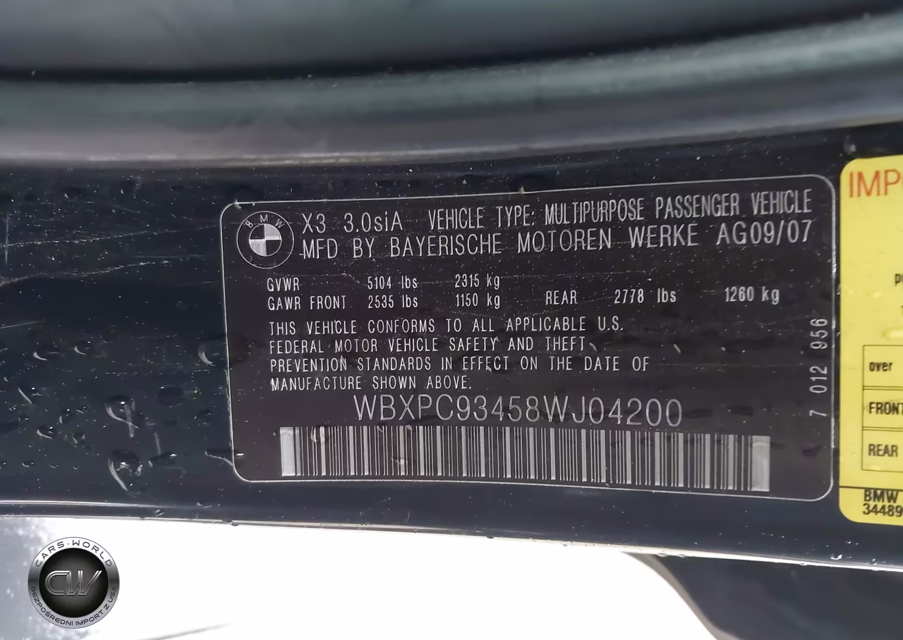 2008 BMW X3 3.0Si VIN:WBXPC93458WJ04200 - 9