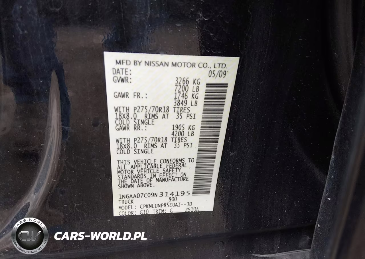 2009 Nissan Titan Pro-4X VIN:1N6AA07C09N314195 - 9