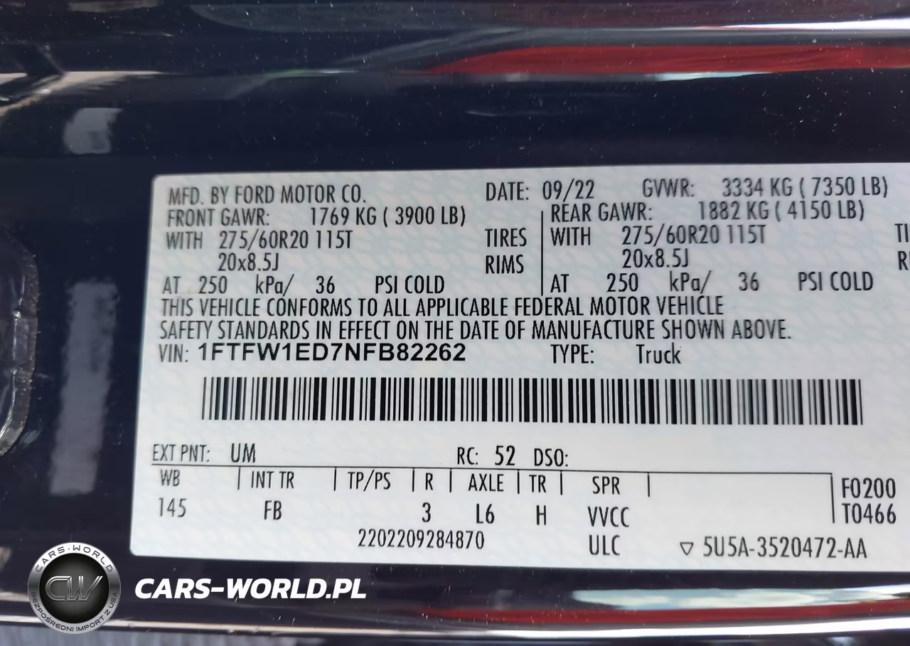 2022 Ford F-150 Xlt VIN:1FTFW1ED7NFB82262 - 9