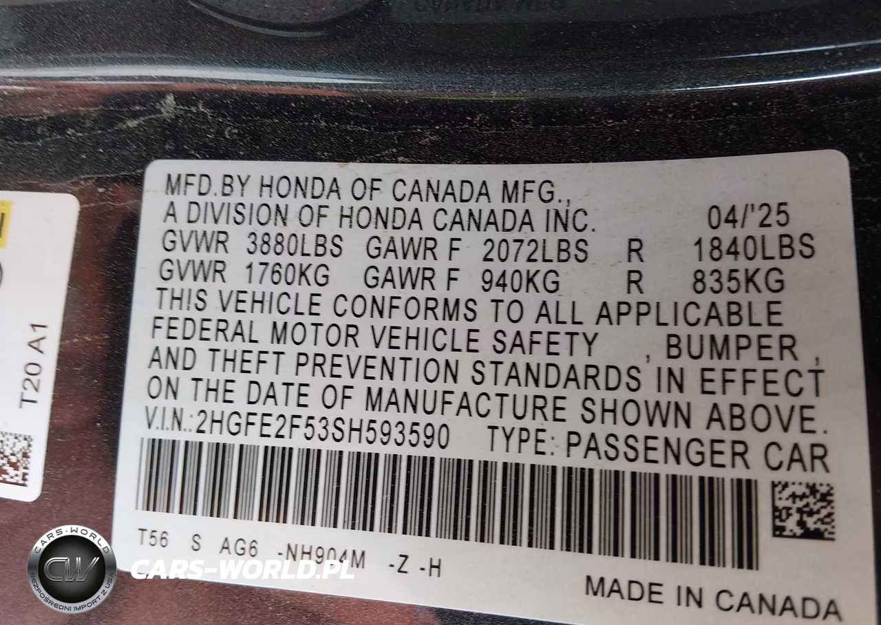 2025 Honda Civic Sport VIN:2HGFE2F53SH593590 - 9