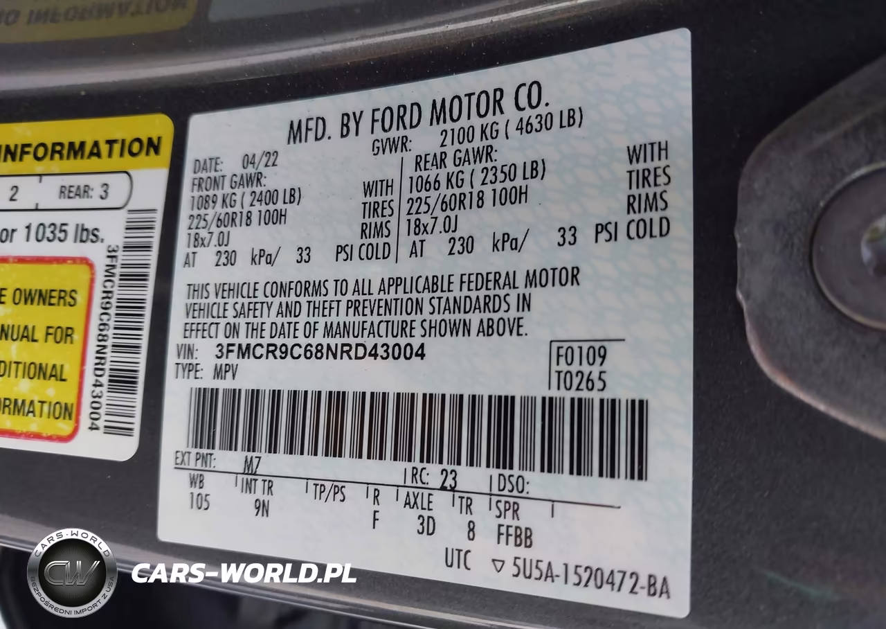 2022 Ford Bronco Sport Outer Banks VIN:3FMCR9C68NRD43004 - 9