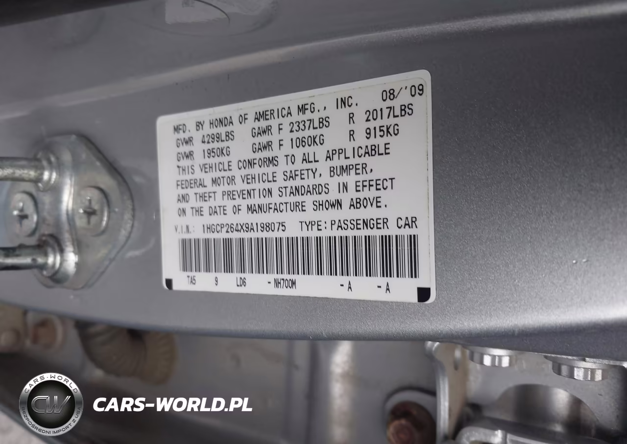 2009 Honda Accord 2.4 Lx-P VIN:1HGCP264X9A198075 - 9