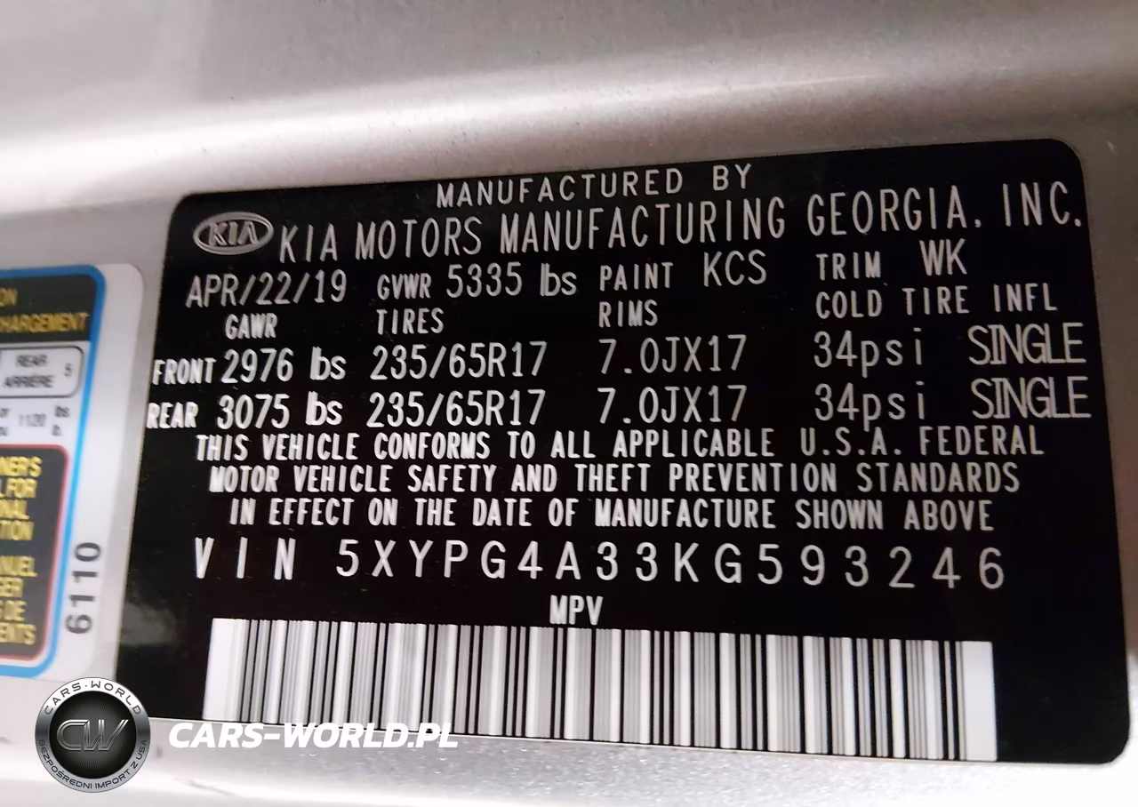 2019 Kia Sorento 2.4L L VIN:5XYPG4A33KG593246 - 9