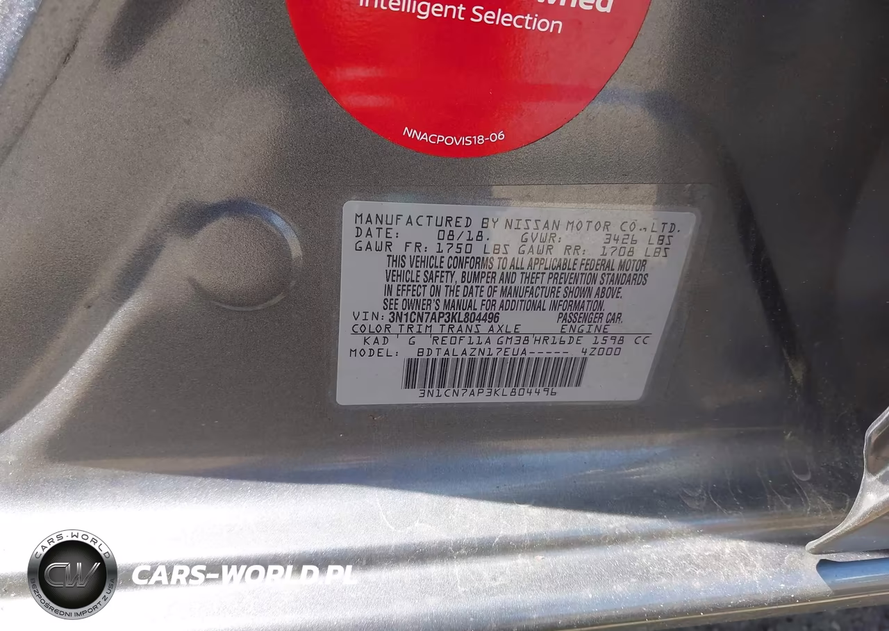 2019 Nissan Versa 1.6 S+ VIN:3N1CN7AP3KL804496 - 9