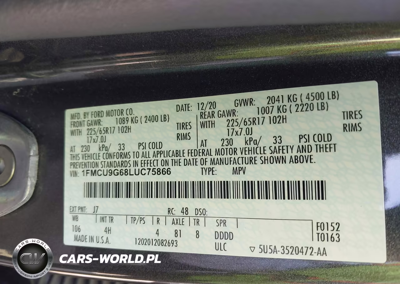 2020 Ford Escape Se VIN:1FMCU9G68LUC75866 - 9