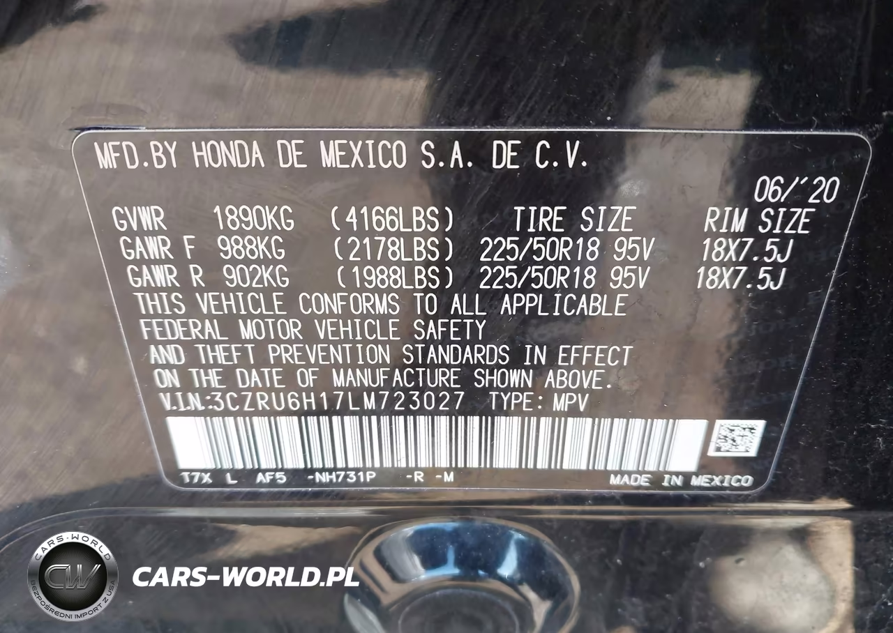 2020 Honda Hr-V Awd Sport VIN:3CZRU6H17LM723027 - 9