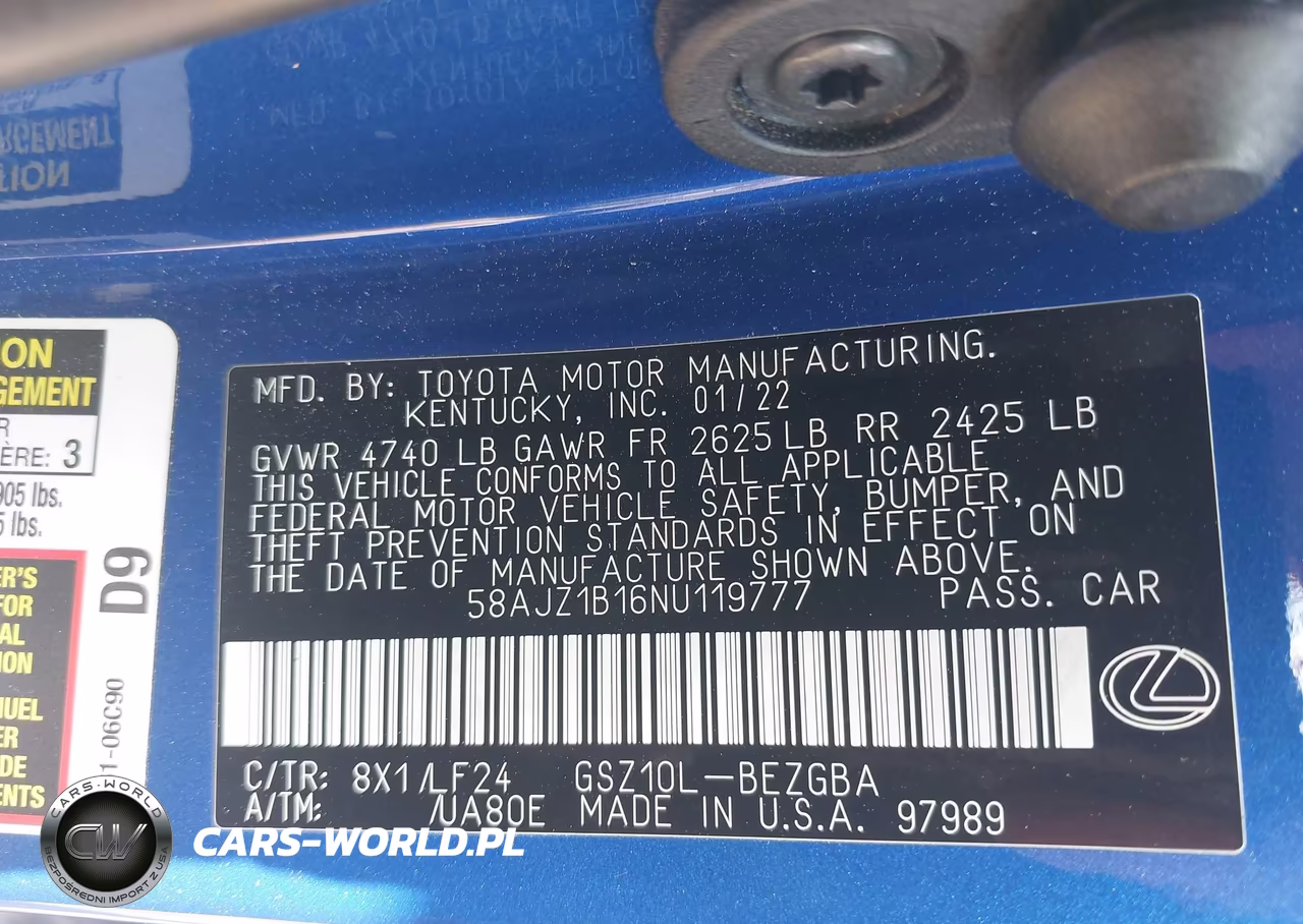 2022 Lexus Es 350 F Sport VIN:58AJZ1B16NU119777 - 9