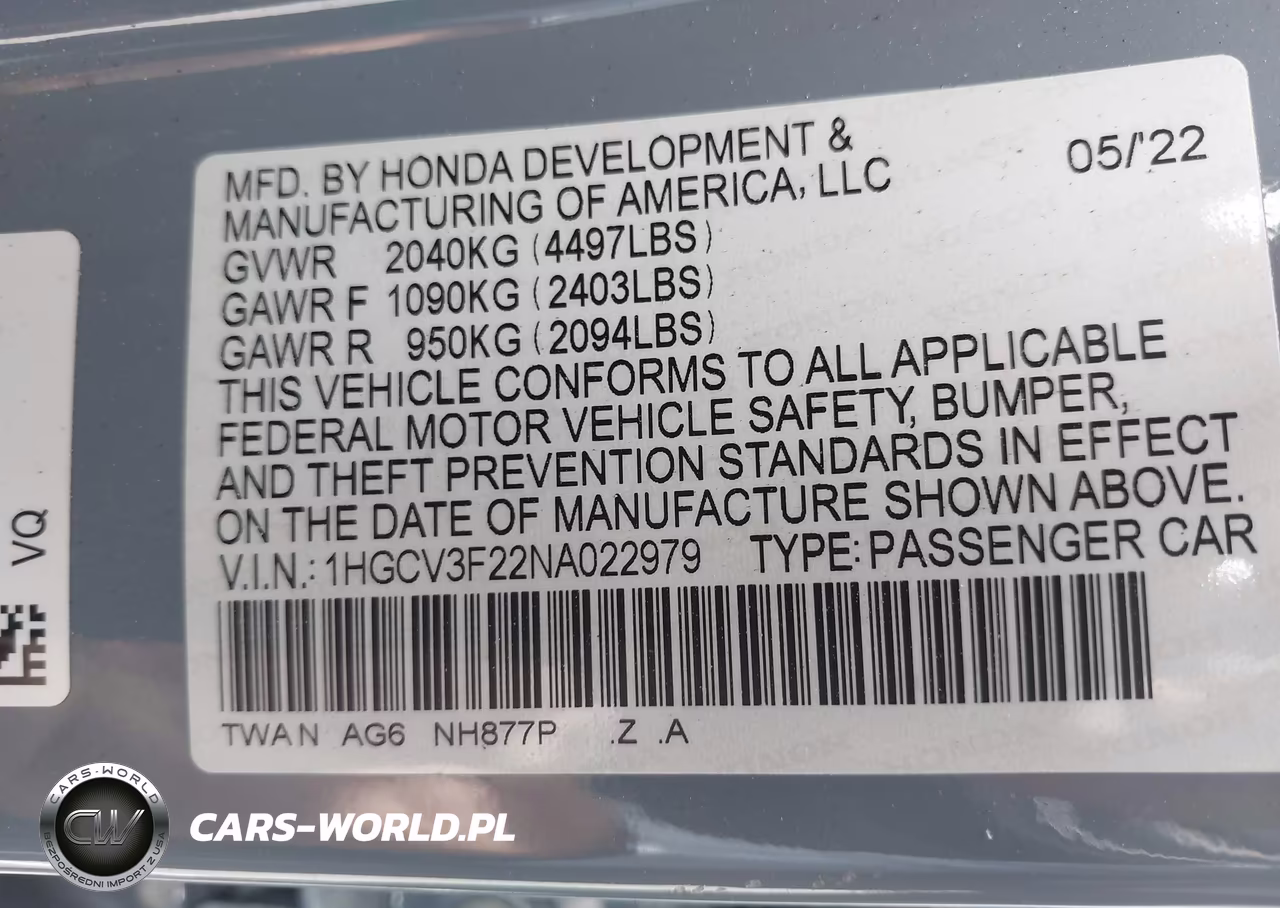 2022 Honda Accord Hybrid Sport VIN:1HGCV3F22NA022979 - 9