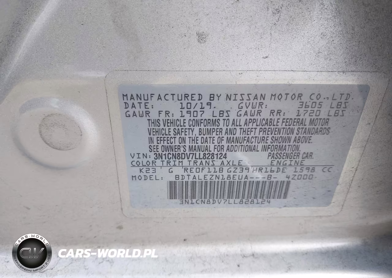 2020 Nissan Versa S Xtronic Cvt VIN:3N1CN8DV7LL828124 - 9