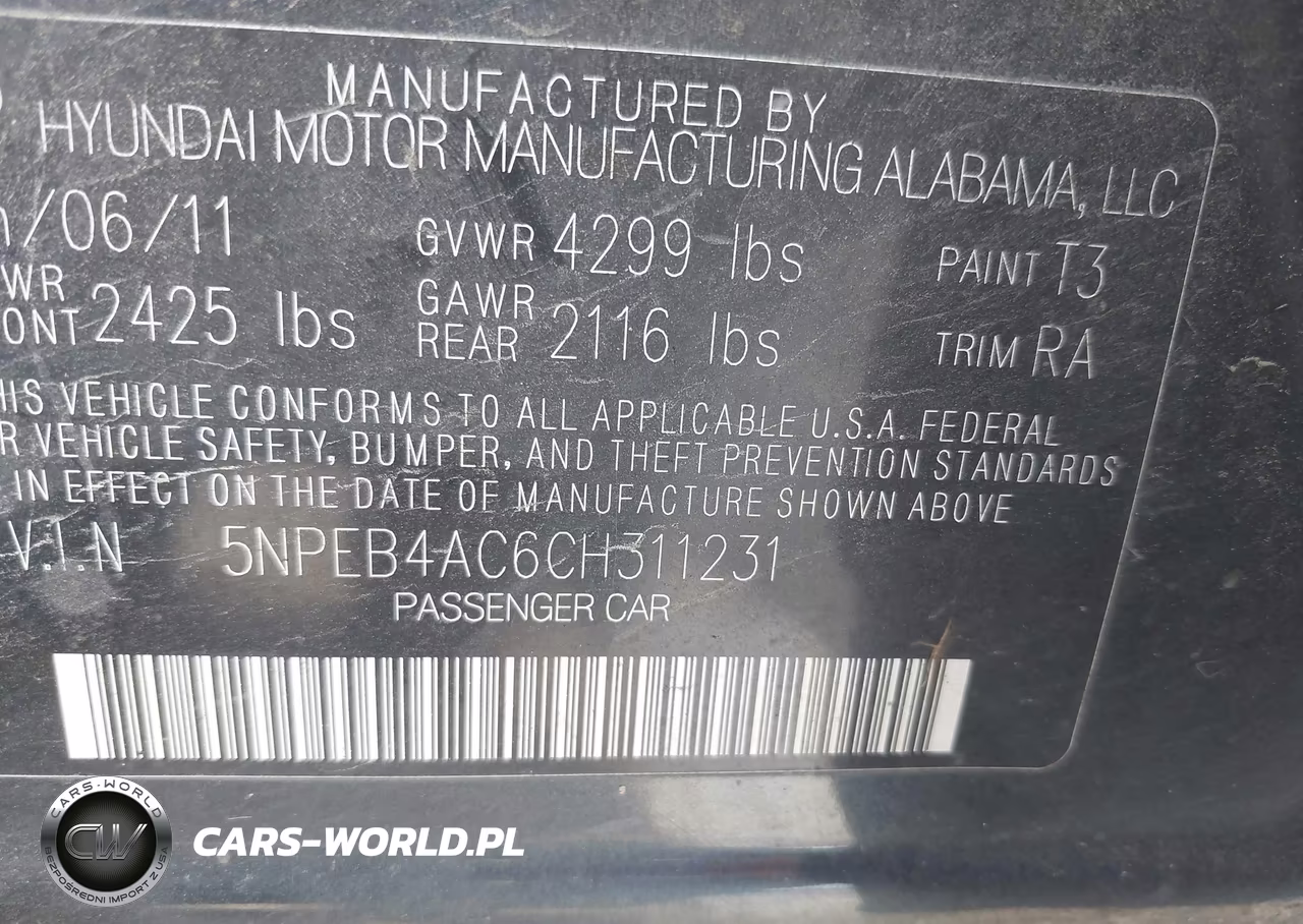 2012 Hyundai Sonata Gls VIN:5NPEB4AC6CH311231 - 9