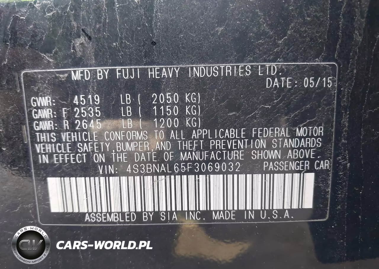 2015 Subaru Legacy 2.5I Limited VIN:4S3BNAL65F3069032 - 9