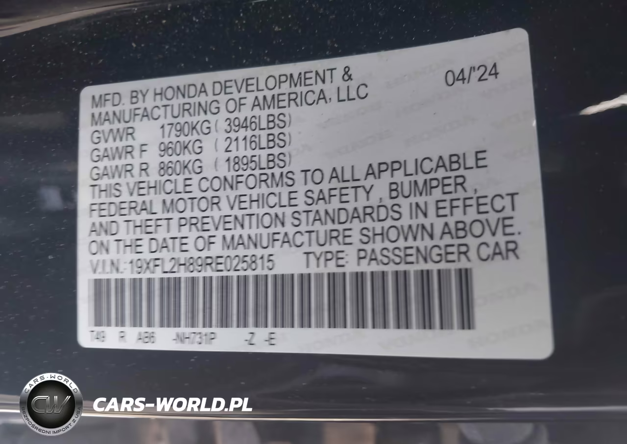 2024 Honda Civic Sport VIN:19XFL2H89RE025815 - 9