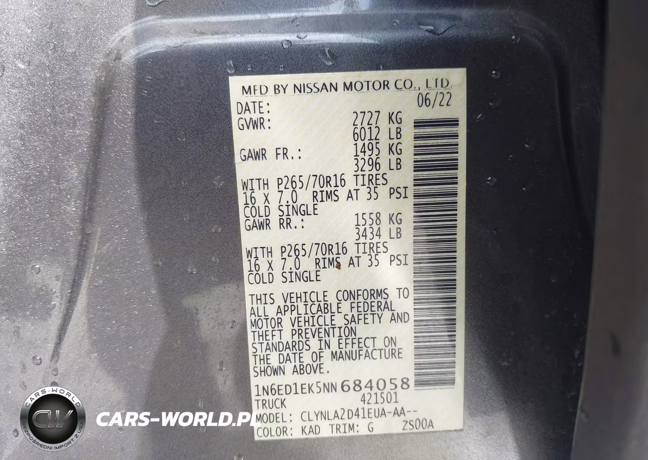 2022 Nissan Frontier S 4X4 VIN:1N6ED1EK5NN684058 - 9
