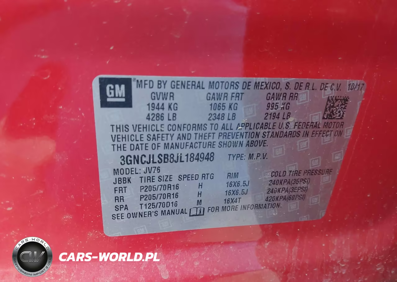2018 Chevrolet Trax Lt VIN:3GNCJLSB8JL184948 - 9