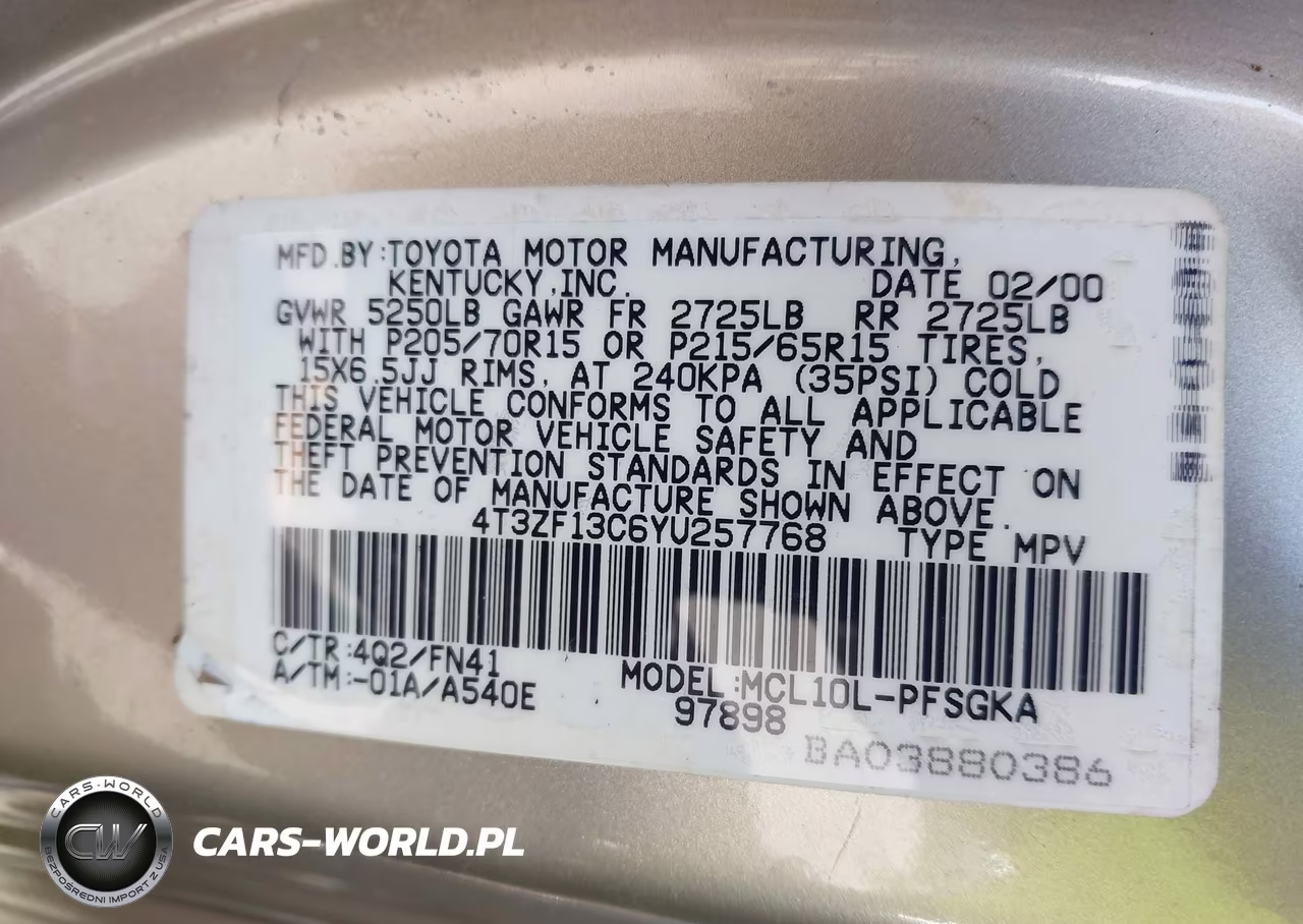 2000 Toyota Sienna Le VIN:4T3ZF13C6YU257768 - 9