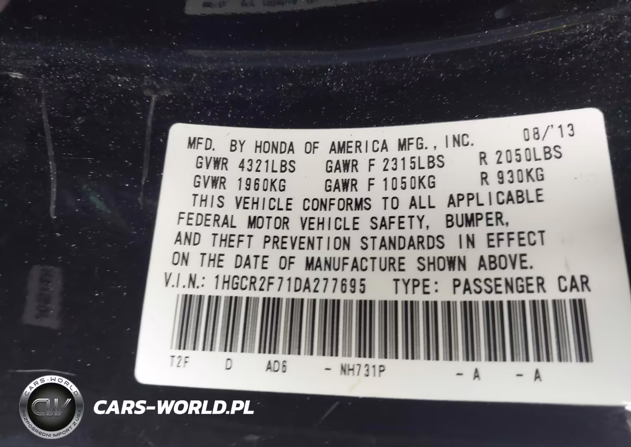 2013 Honda Accord Ex VIN:1HGCR2F71DA277695 - 9
