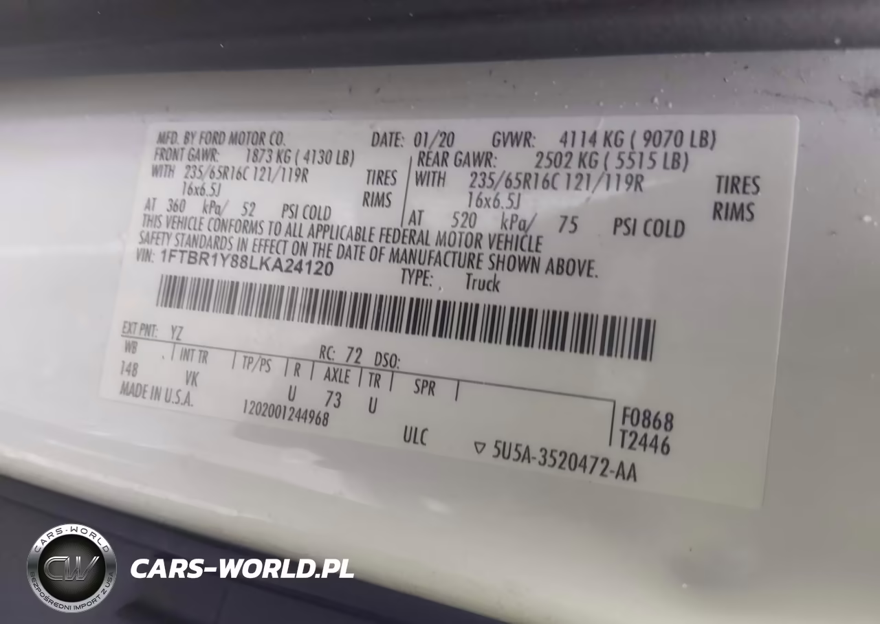 2020 Ford Transit-250 VIN:1FTBR1Y88LKA24120 - 9