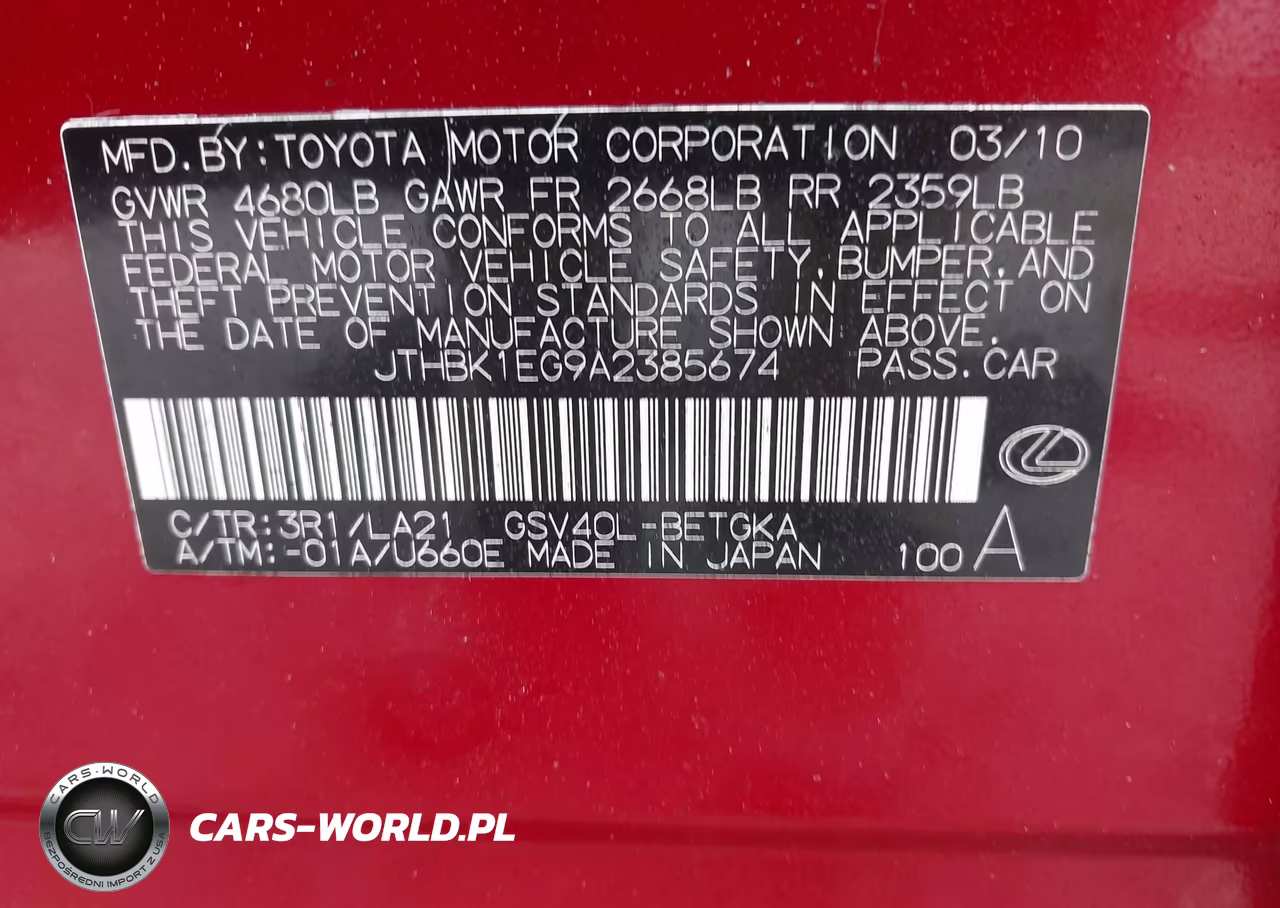 2010 Lexus Es 350 VIN:JTHBK1EG9A2385674 - 9