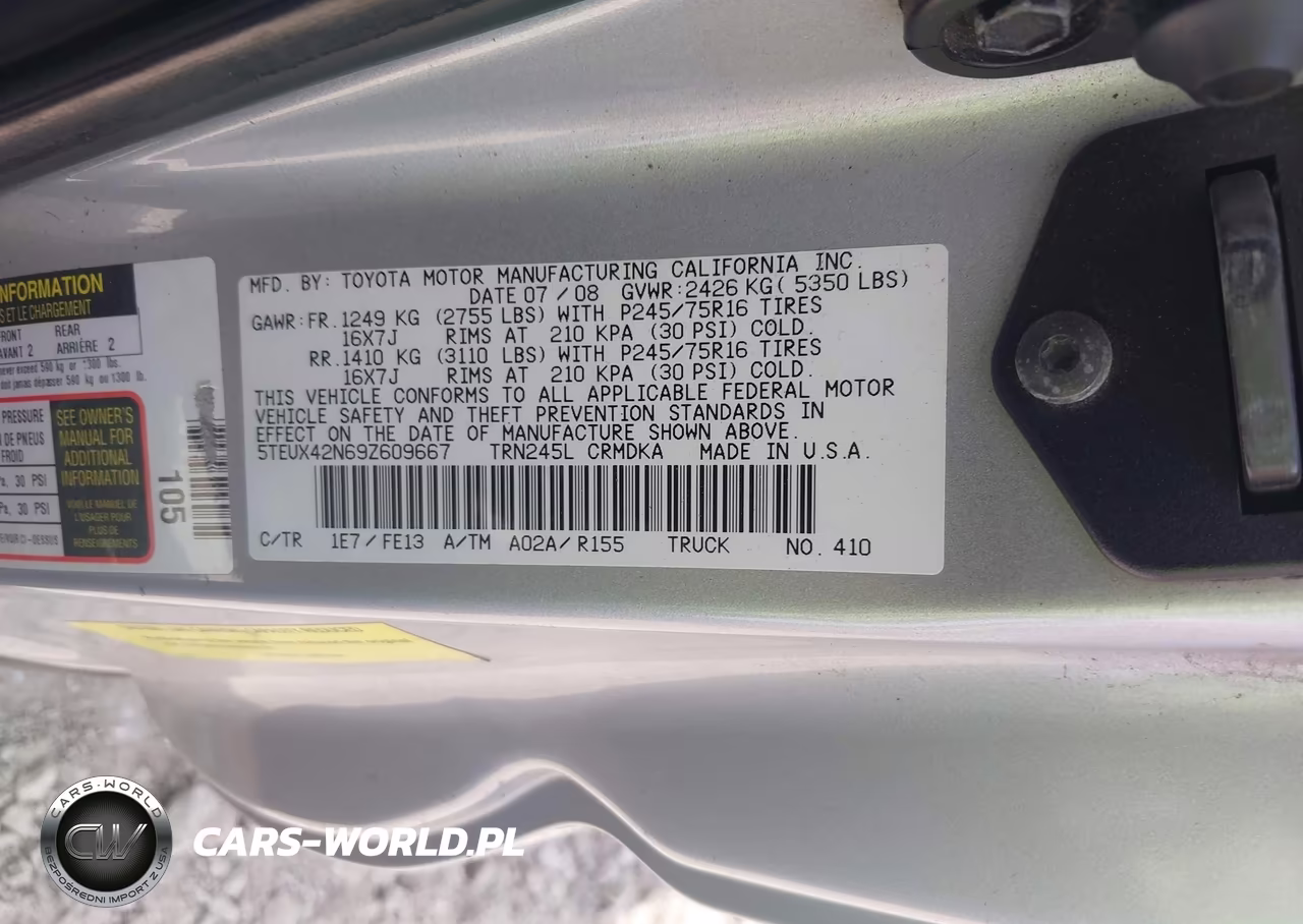 2009 Toyota Tacoma VIN:5TEUX42N69Z609667 - 9